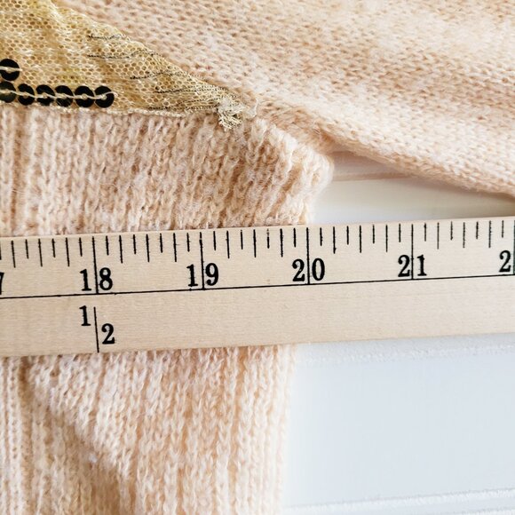 Free People Cardigan Sweater Womens Medium Peachy Pink Angora Blend Sequins - Picture 6 of 11
